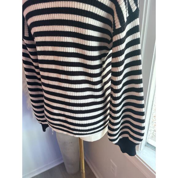 Anthropologie Sydney Stripe Balloon Sleeve Sweater Size XS Mock Neck Line & Dot - Picture 10 of 11